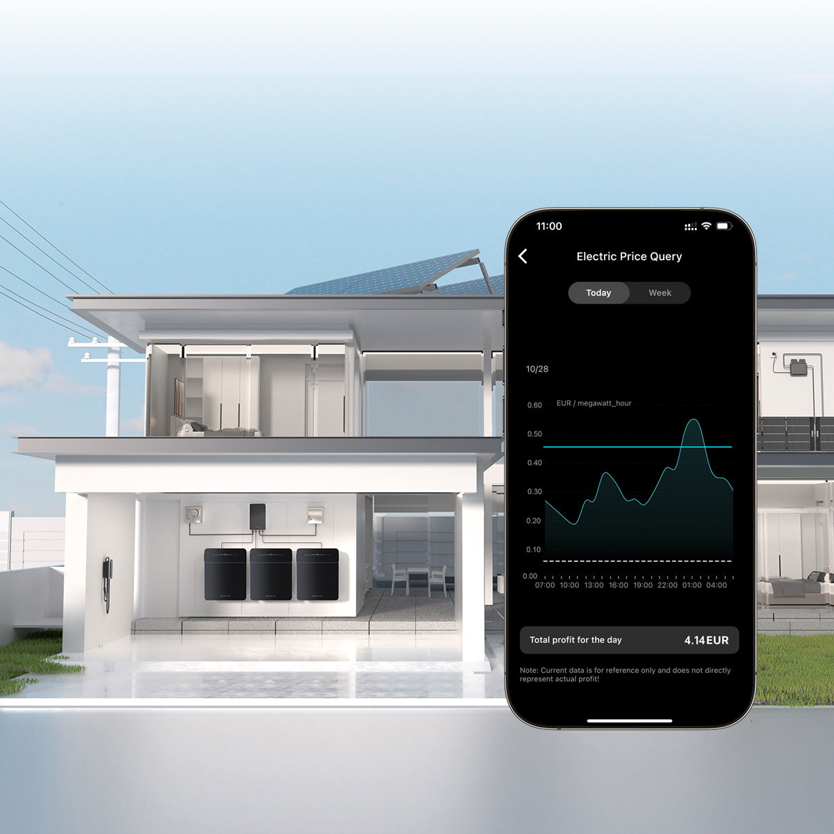 Marstek Venus E 3.0 Heimbatterie mit Smartphone-App zur Preisabfrage für Strom und Solaranlage.