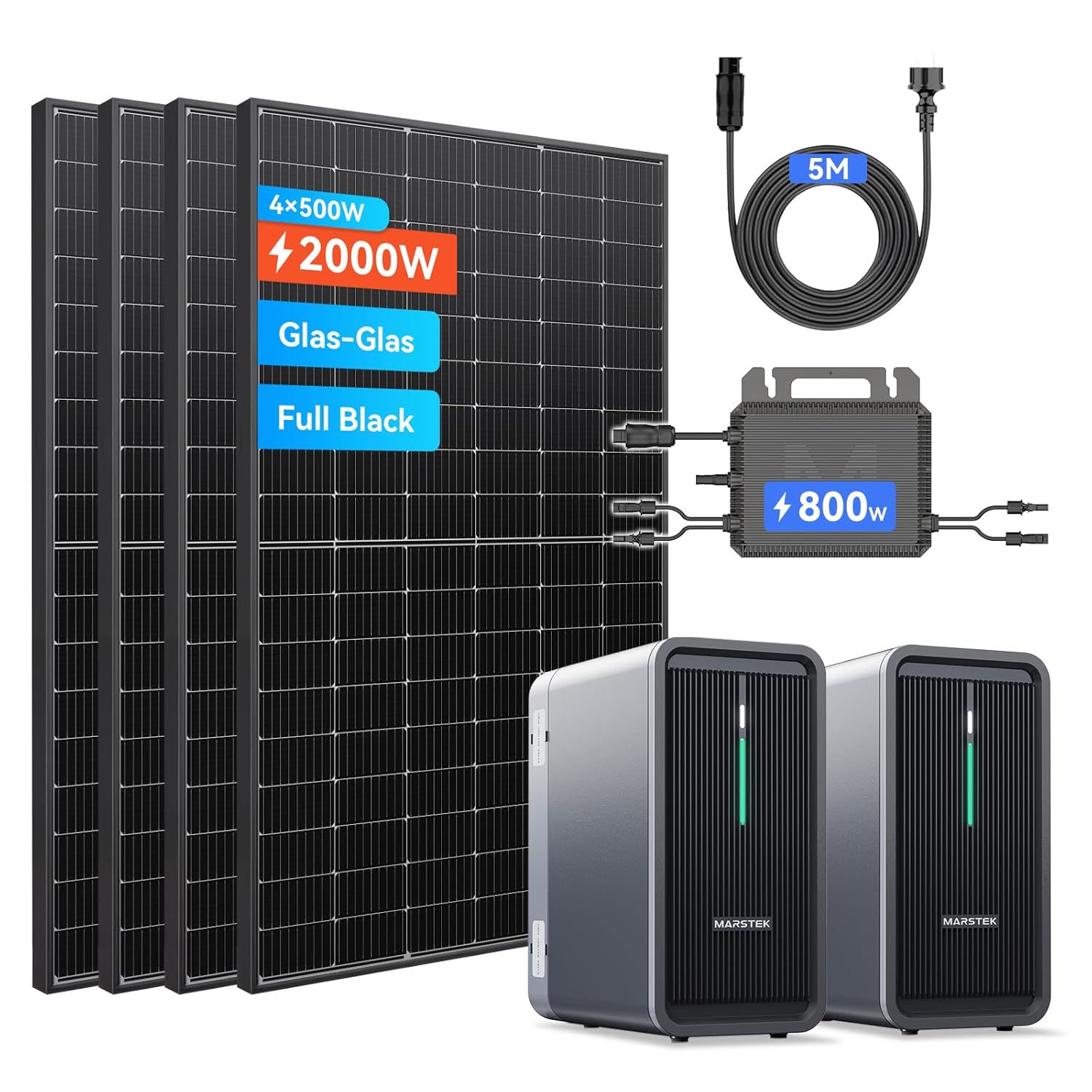 Marstek 2×B2500 Balkonkraftwerk mit 2240Wh Speicher, 4×500W Solarmodule und 800W Mikrowechselrichter
