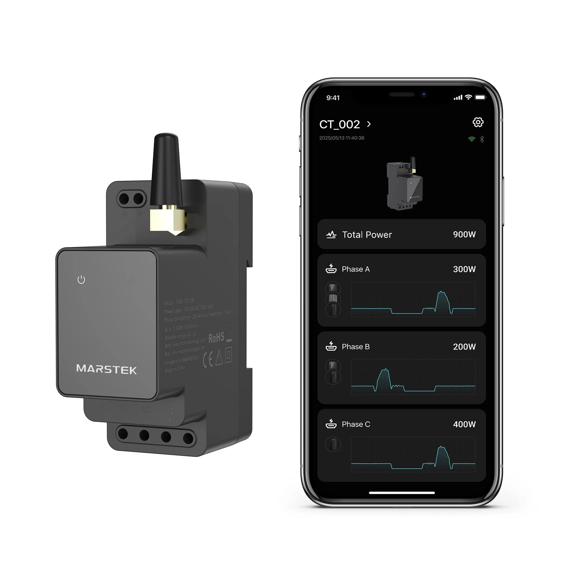 Marstek CT002 Smart Meter – 3-Phasen-Energiemonitor mit App-Steuerung