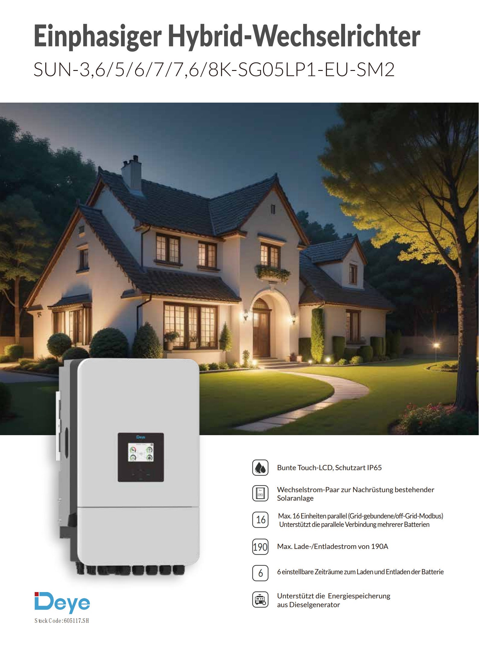 Deye SUN-5K-SG05LP1-EU-AM2 5-kW-Niederspannungs-Einphasen-Hybrid-Wechselrichter