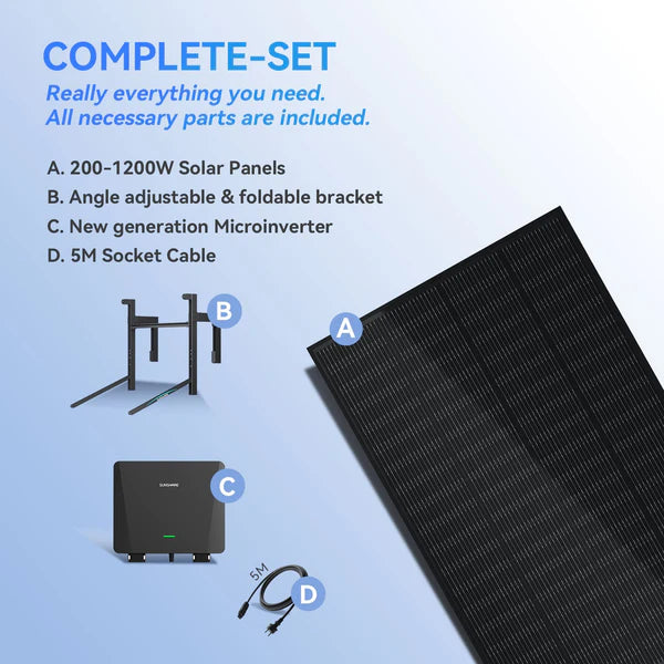 SUNSHARE RAY 400W/800W Balcony Solar Kit -Complete Set with Microinverter, App Monitoring & Mounting System
