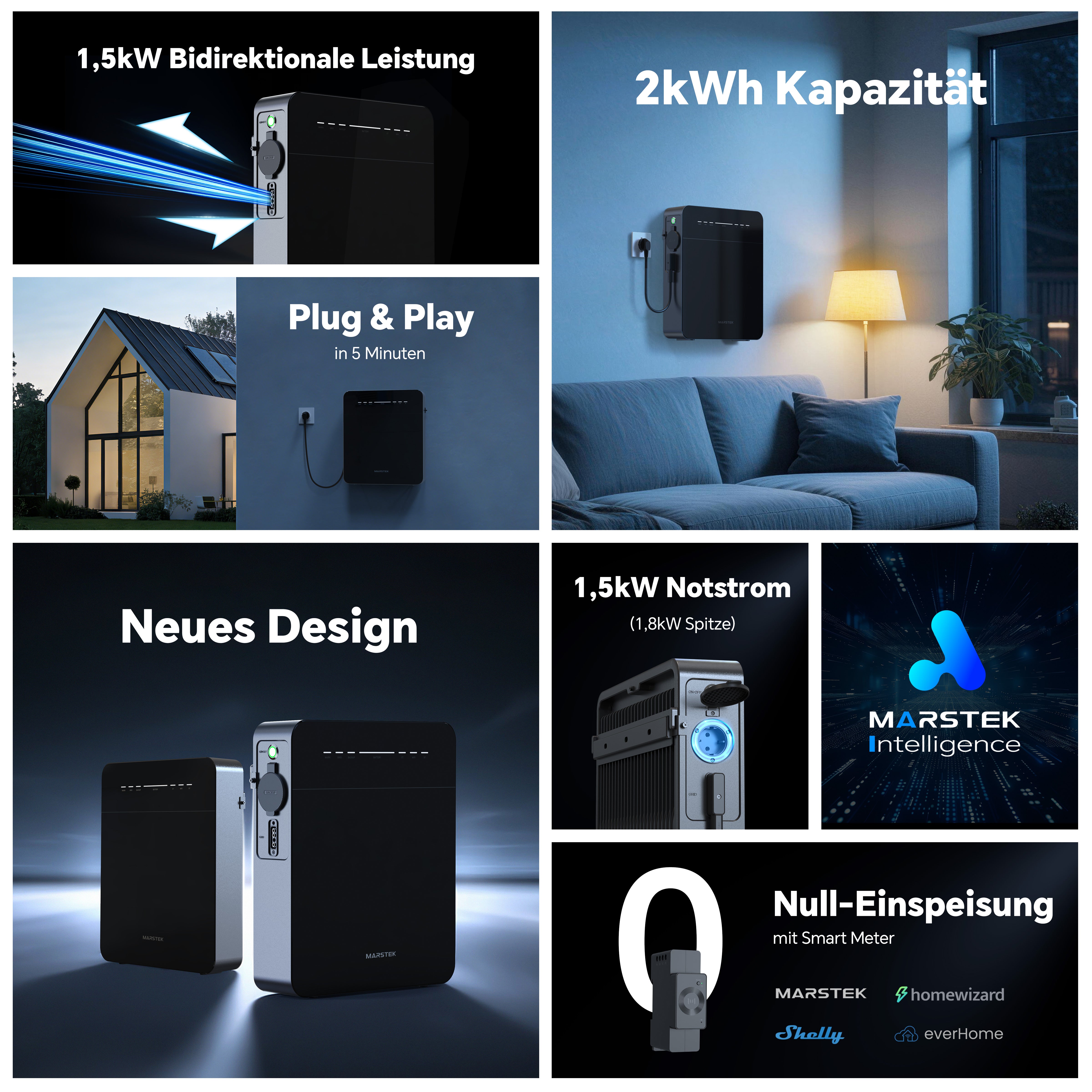 MARSTEK VENUS E Mini – 2 kWh Plug-in Battery with 1.5 kW Bidirectional Inverter and Backup Power