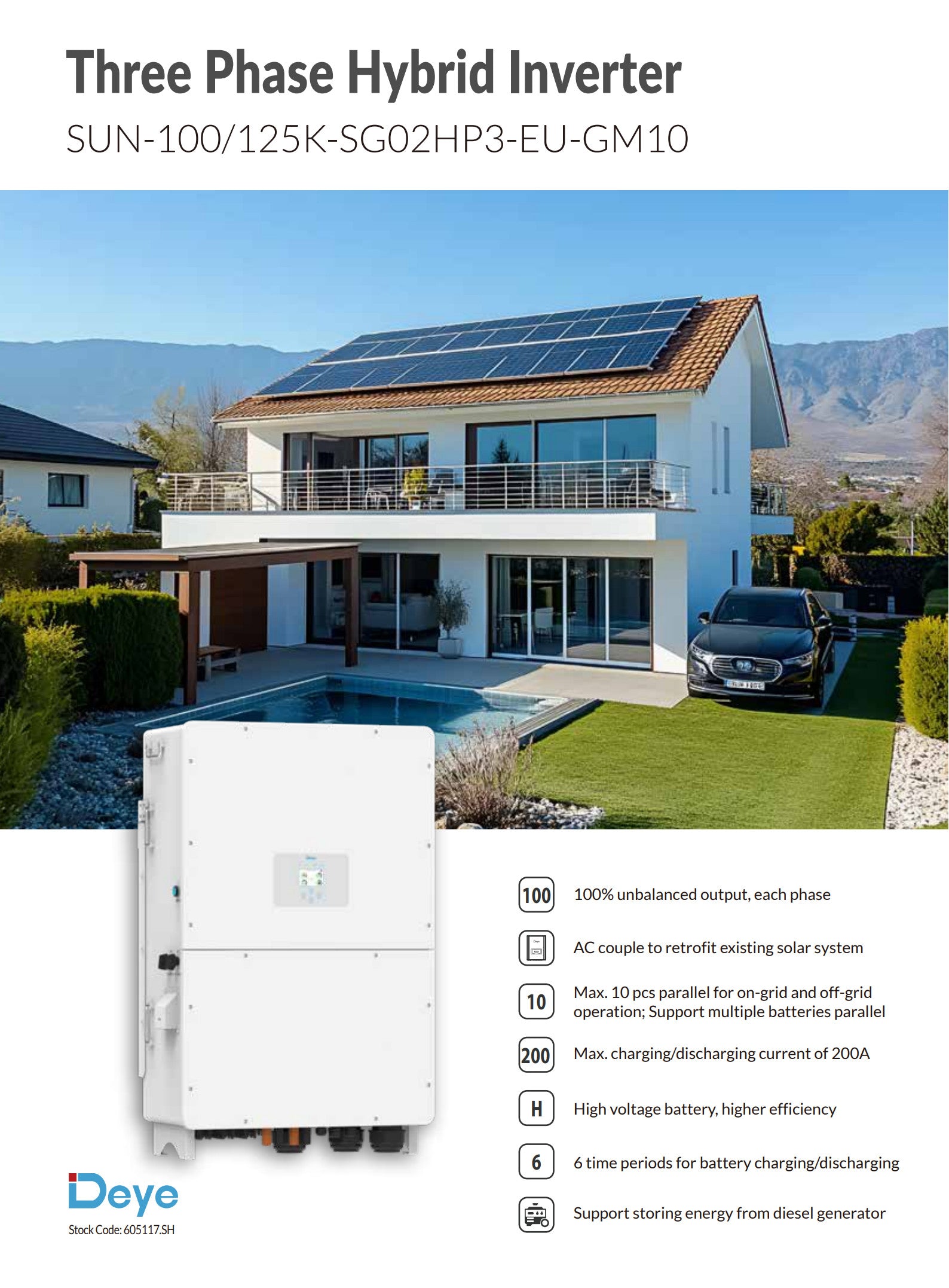 Deye SUN-100/125K-SG02HP3-EU-GM8/GM10 Three-Phase Hybrid Inverter | 100–125 kW | HV Battery | 8/10 MPPT